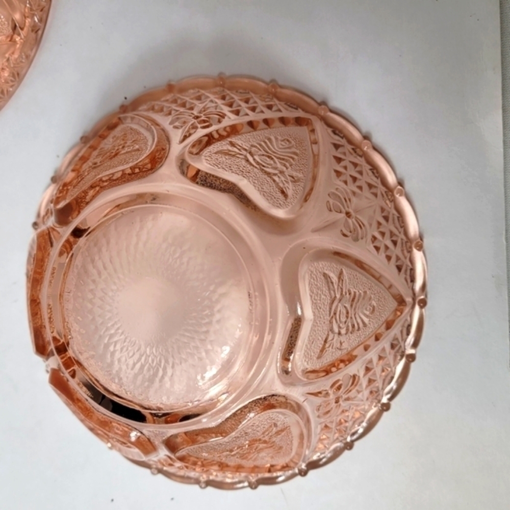 Vintage Glass KIG Indonesian Glass Candy Dish Pink Hearts Pattern - Picture 6 of 12